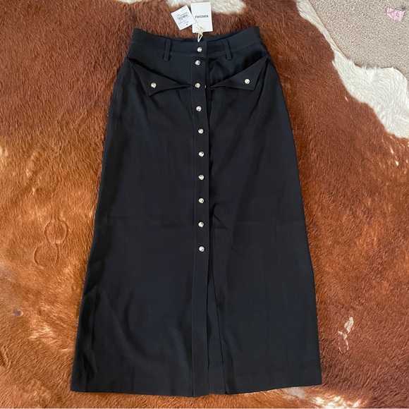 NWT NANUSHKA LONG BUTTON FRONT BLACK MIDI MAXI SKIRT XS - Picture 2 of 9